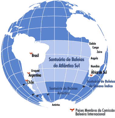 Mapa feito pelo Itamaraty mostra a área proposta para o santuário e os países proponentes